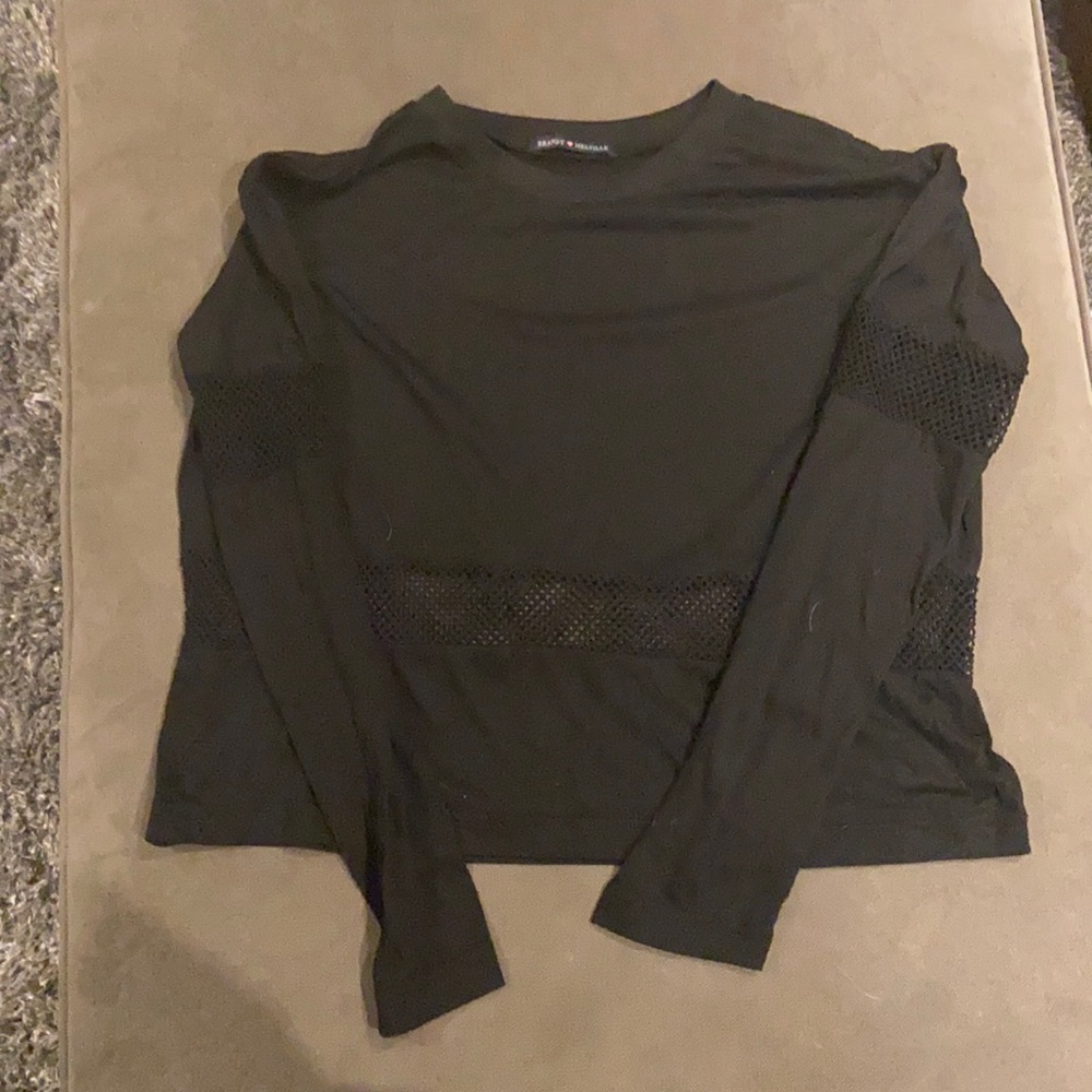 Brandy Melville Black Long Sleeve Mesh Inset Top